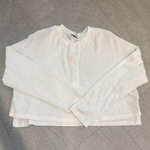 Express soft Cropped White Henley Waffle Knit Top